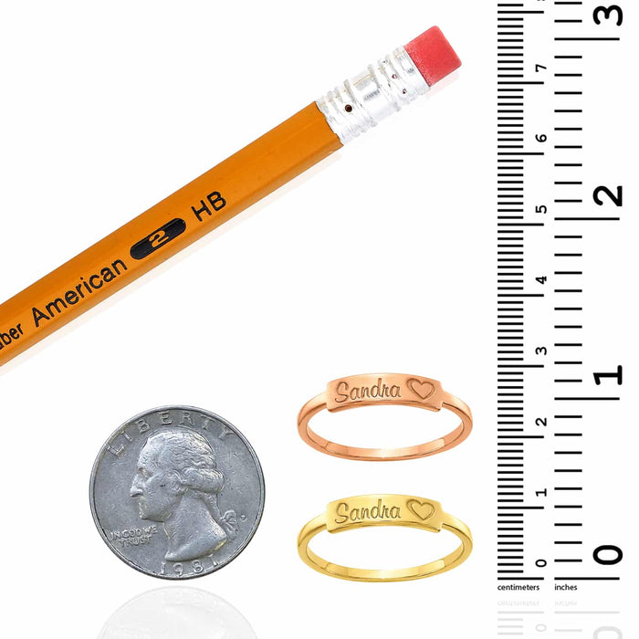 Personalized 14K Yellow Gold Rose Custom Casted Bar Name Ring - WJD Exclusives