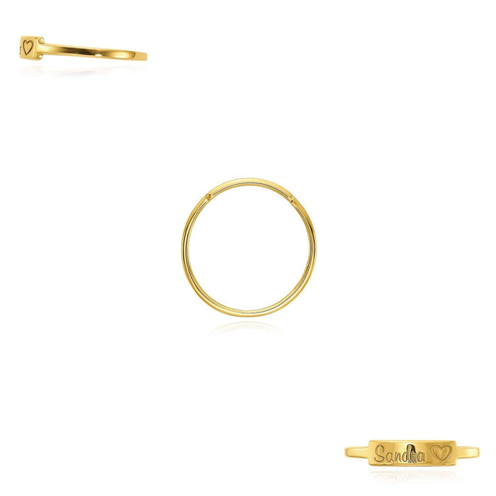 Personalized 14K Yellow Gold Rose Custom Casted Bar Name Ring - WJD Exclusives