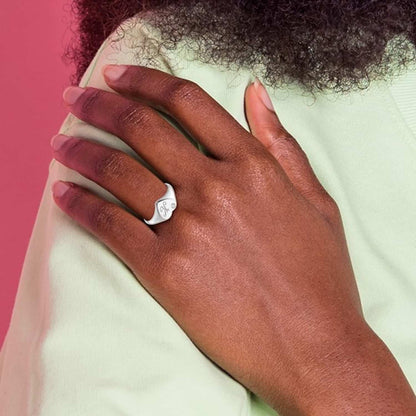 Personalized Real Diamond 14K Real Gold White Heart Custom Initial Signet Ring