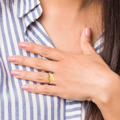 Personalized Real Diamond 14K Real Gold White Heart Custom Initial Signet Ring