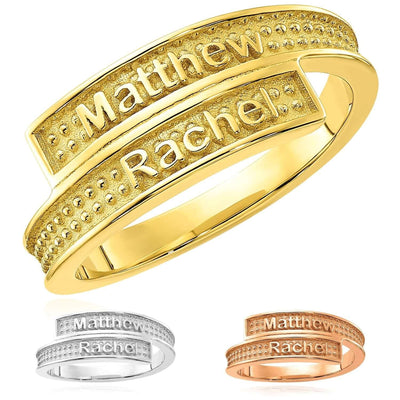 Personalized 14K White Gold Rose Custom Textured Band Name Ring - WJD Exclusives