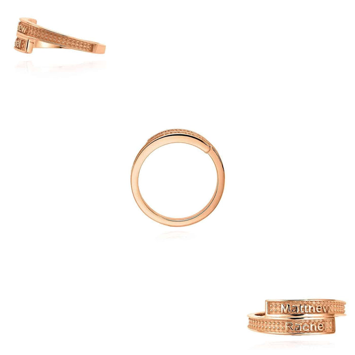 Personalized 14K White Gold Rose Custom Textured Band Name Ring - WJD Exclusives