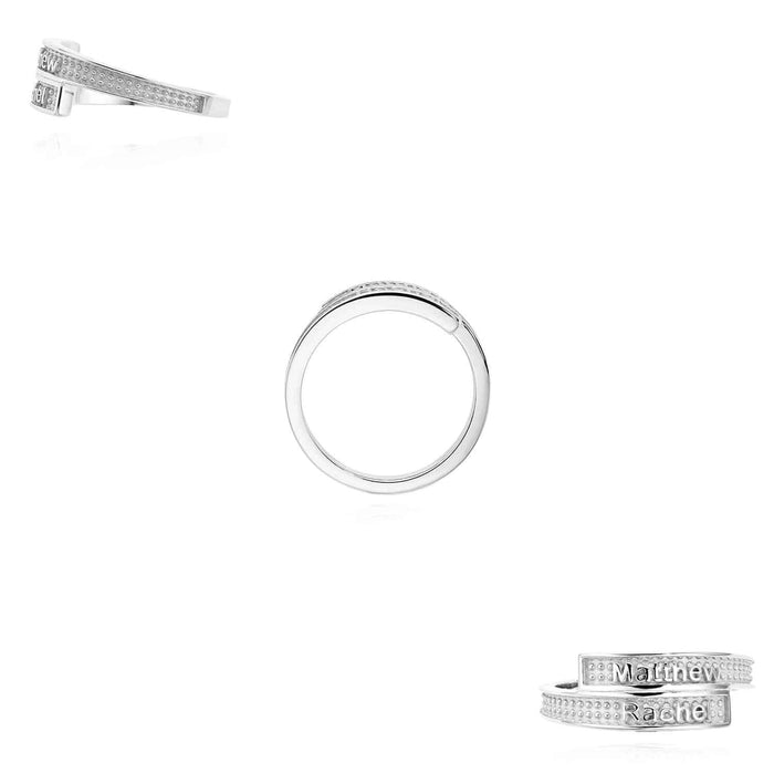 Personalized 14K White Gold Rose Custom Textured Band Name Ring - WJD Exclusives