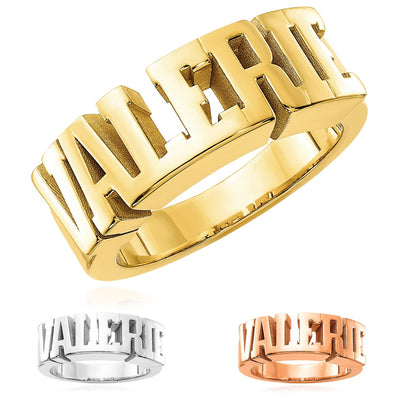 Personalized 14K White Gold Rose Custom Bold Block Name Ring - WJD Exclusives