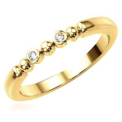 0.03CTW Natural Diamond 14K Yellow Gold Bezel Set Ball Beaded Band Ring - WJD Exclusives