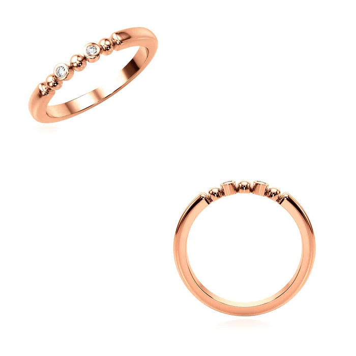 0.03CTW Natural Diamond 14K Rose Gold Bezel Set Ball Beaded Band Ring - WJD Exclusives