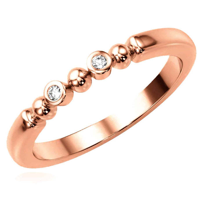 0.03CTW Natural Diamond 14K Rose Gold Bezel Set Ball Beaded Band Ring - WJD Exclusives