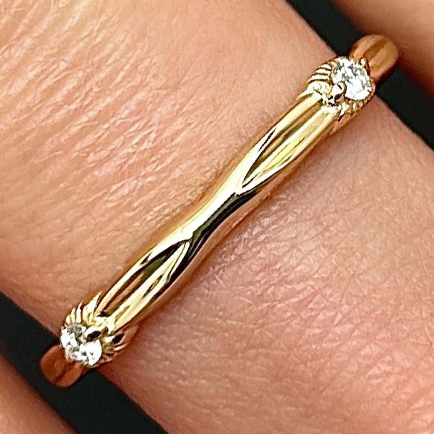0.06CTW Real Diamond 14K Real Gold Infinity Grooved Wedding Band
