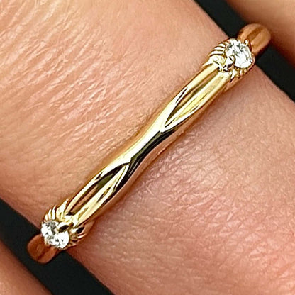 0.06CTW Real Diamond 14K Real Gold Infinity Grooved Wedding Band
