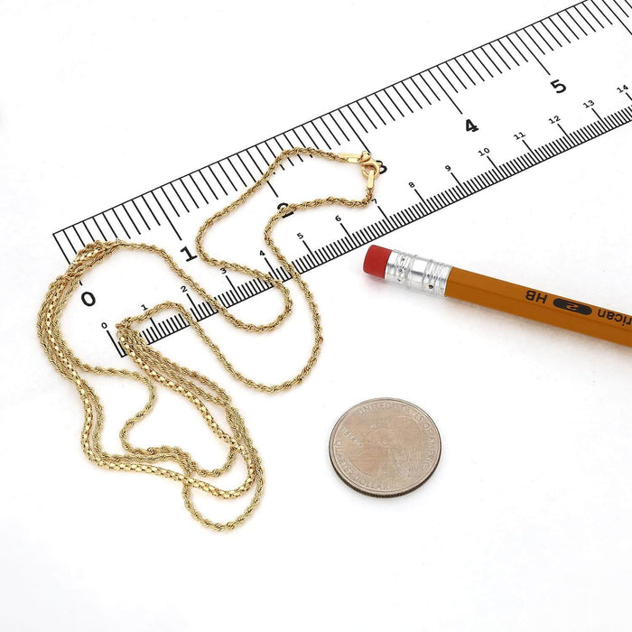 10K Yellow Gold 1.8mm Rope and Popcorn Triple - Strand Necklace Chain (Hollow) 17" - WJD Exclusives