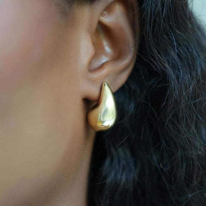 10K Gold Bold Dome Teardrop Push Back Stud Earrings 19mm - 25mm - WJD Exclusives