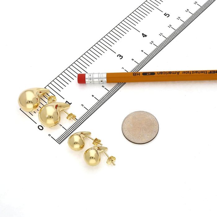 10K Gold Bold Dome Teardrop Push Back Stud Earrings 19mm - 25mm - WJD Exclusives