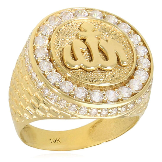 10K Real Gold 1.50CTW CZ Allah Religious Signet Ring
