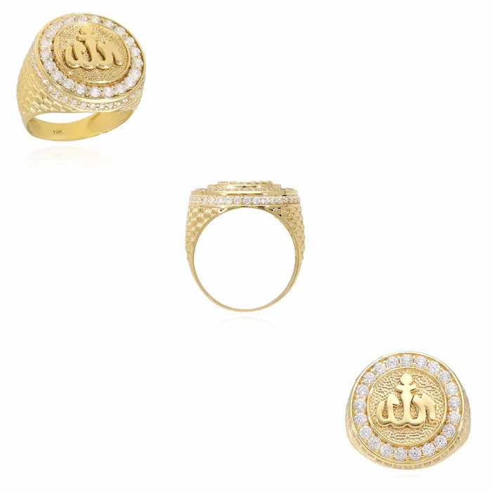 10K Gold 1.50CTW CZ Allah Religious Signet Ring - WJD Exclusives