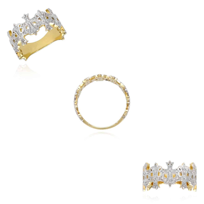 0.35CTW Natural Diamond 10K Gold Two - Tone White Fleur - De - Lis Cross Band Ring - WJD Exclusives