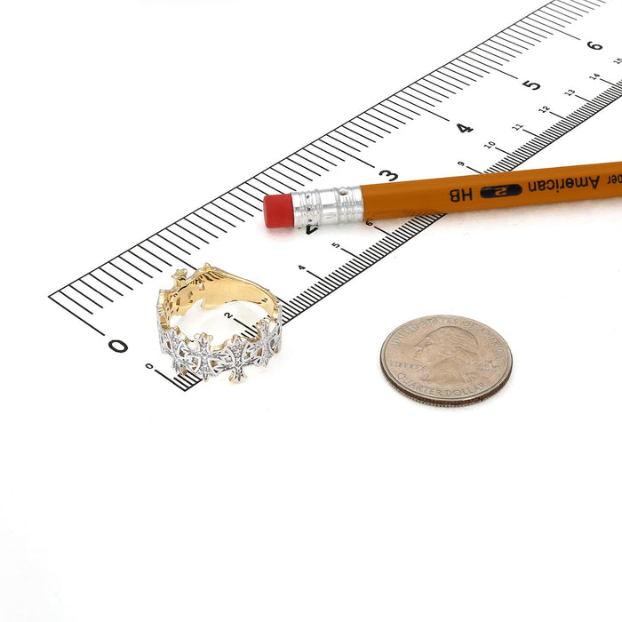 0.35CTW Natural Diamond 10K Gold Two - Tone White Fleur - De - Lis Cross Band Ring - WJD Exclusives