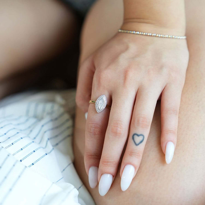 0.15CTW Natural Diamond 10K Gold White Two - Tone Marquise Cocktail Ring - WJD Exclusives