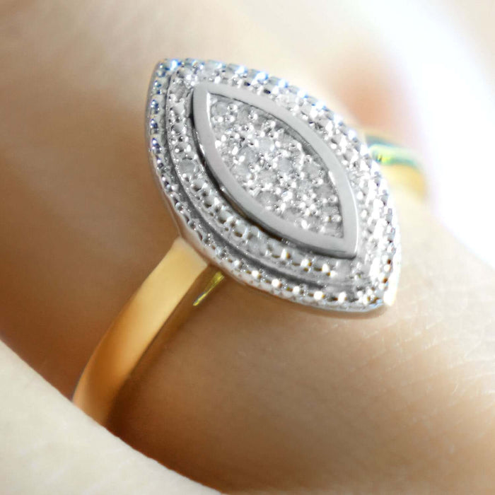 0.15CTW Natural Diamond 10K Gold White Two - Tone Marquise Cocktail Ring - WJD Exclusives