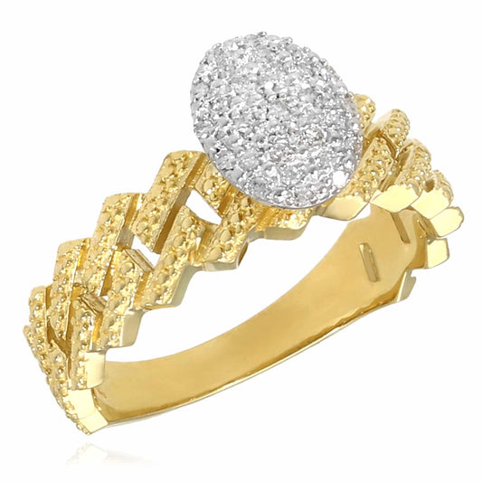 0.15CTW Real Diamond 10K Real Gold Miami Oval Diamond Top Ring
