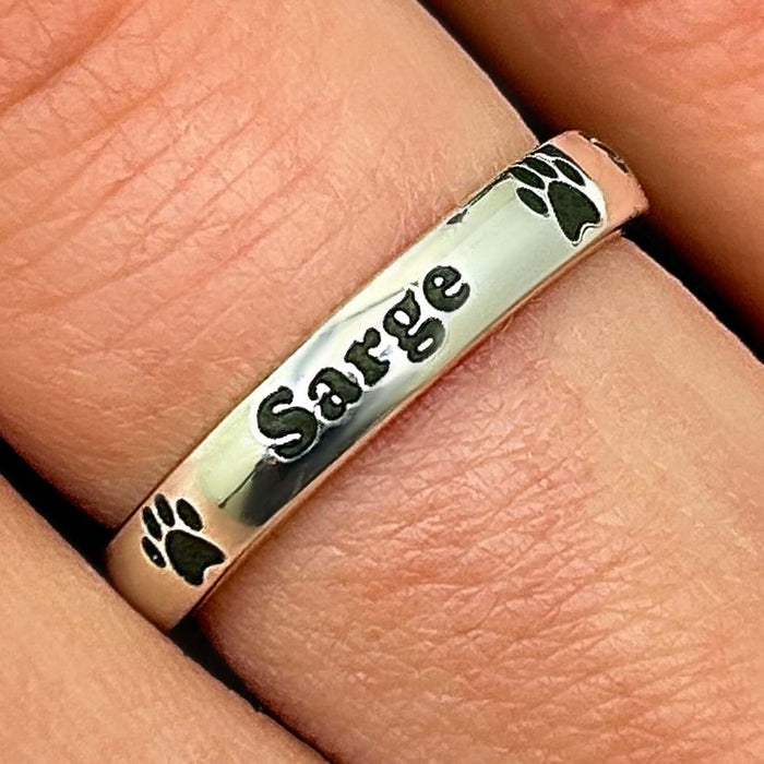 Personalized Sterling Silver 925 Pet Paw Stackable Custom Name Ring - WJD Exclusives