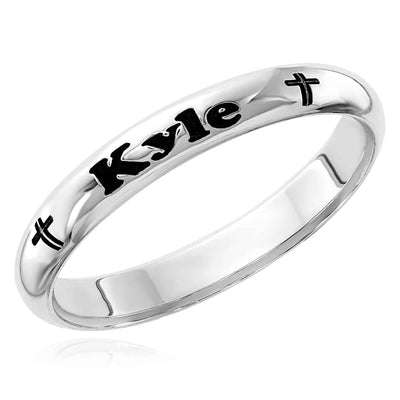 Personalized Sterling Silver 925 Cross Stackable Custom Name Ring - WJD Exclusives