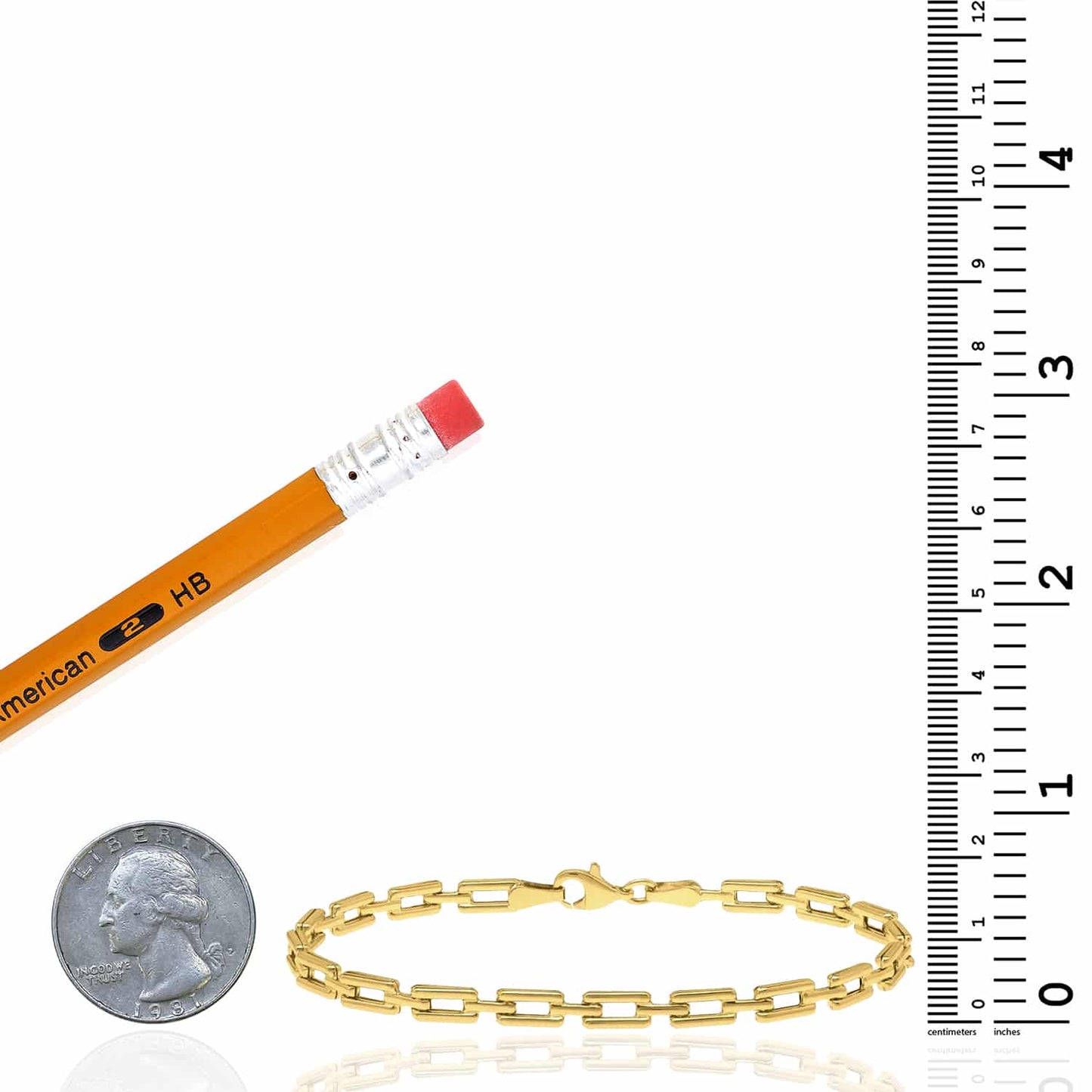 10K Real Gold 4mm Hollow Deco Bracelet 7"