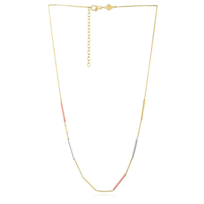 10K Yellow White Rose Gold Bar Necklace (Solid Links) 17" - 18" Adjustable - WJD Exclusives