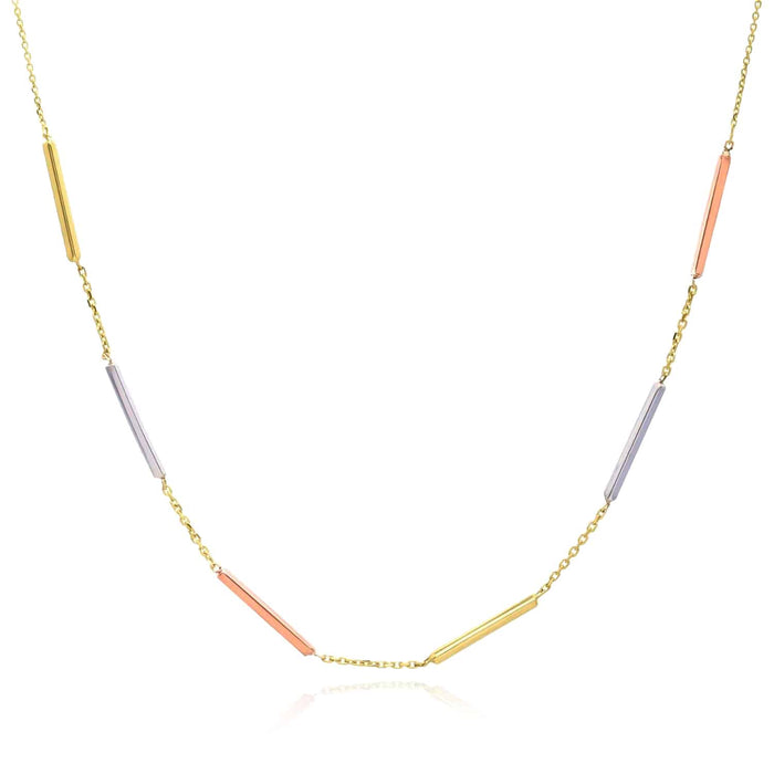 10K Yellow White Rose Gold Bar Necklace (Solid Links) 17" - 18" Adjustable - WJD Exclusives