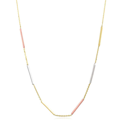 10K Yellow White Rose Gold Bar Necklace (Solid Links) 17" - 18" Adjustable - WJD Exclusives