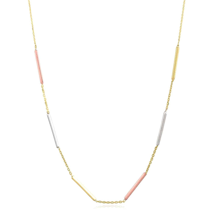 10K Yellow White Rose Gold Bar Necklace (Solid Links) 17" - 18" Adjustable - WJD Exclusives