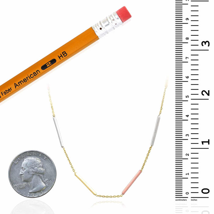 10K Yellow White Rose Gold Bar Necklace (Solid Links) 17" - 18" Adjustable - WJD Exclusives