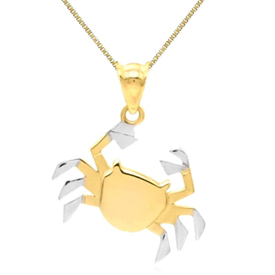 10K Gold Two - Tone White Crab Pendant with 18" Box Chain - WJD Exclusives