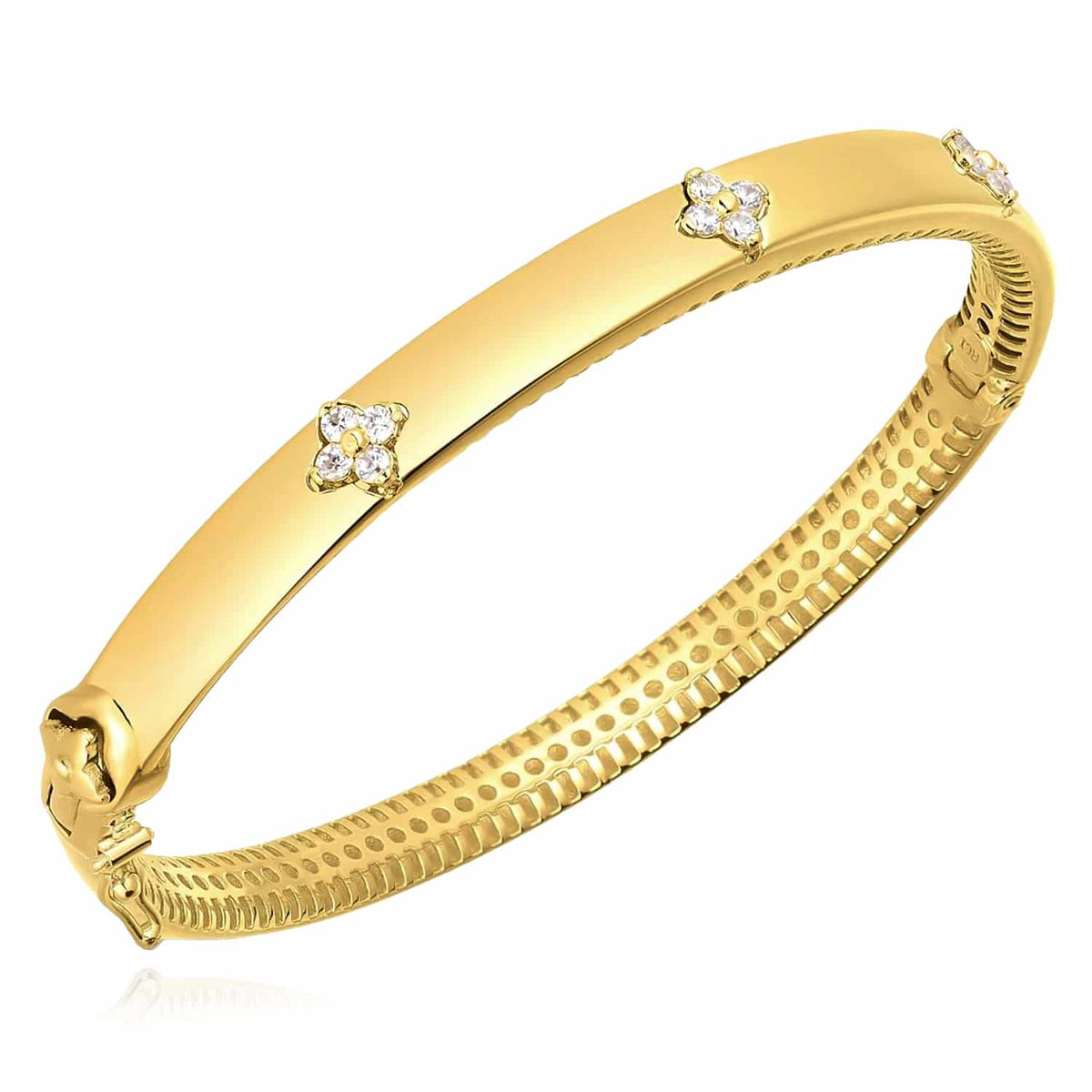 0.30CTW Natural Diamond 14K White Rose Gold Clover Trilogy Bangle Bracelet (Solid Links) 7" - WJD Exclusives