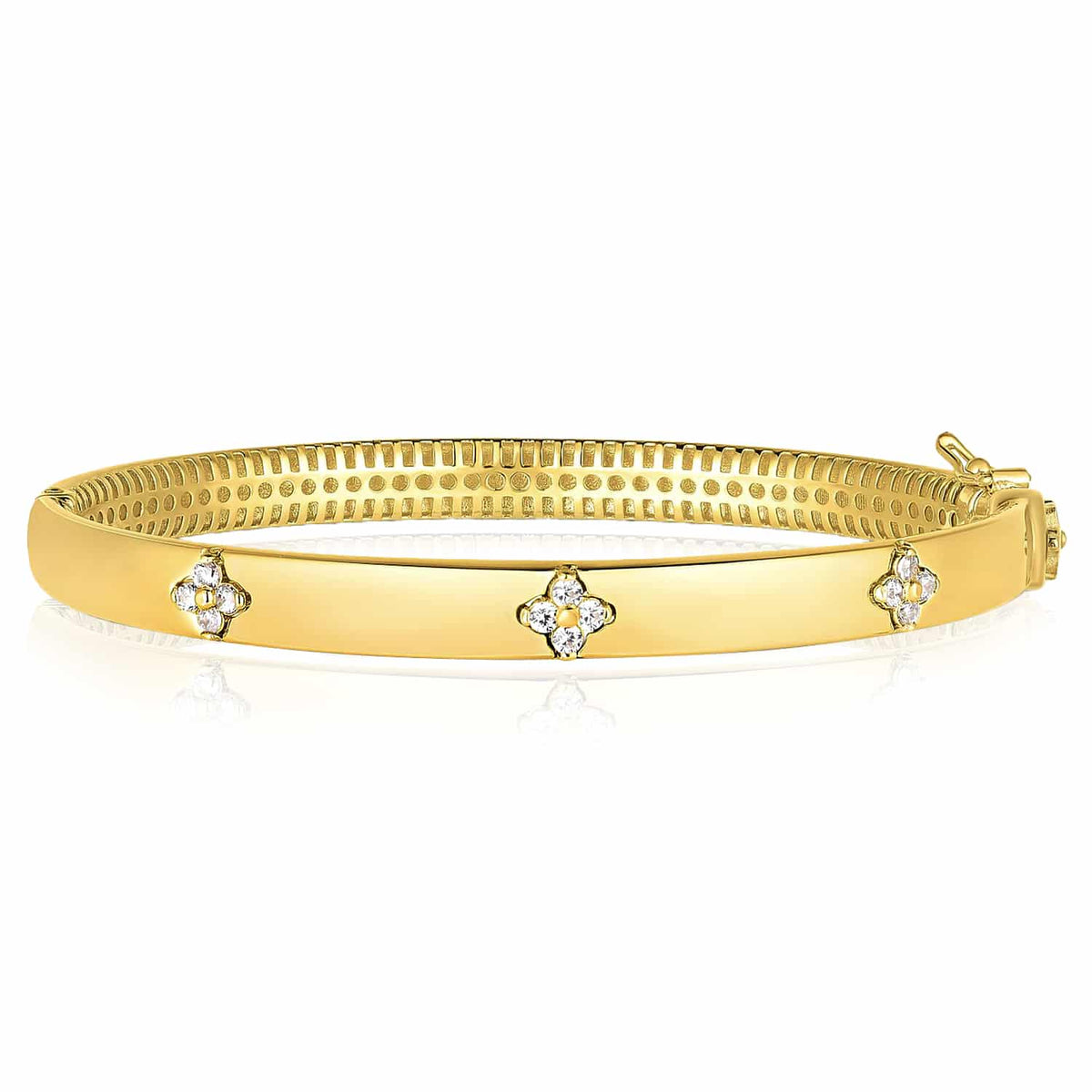0.30CTW Natural Diamond 14K White Rose Gold Clover Trilogy Bangle Bracelet (Solid Links) 7" - WJD Exclusives