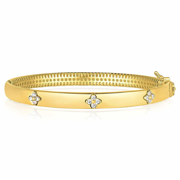 0.30CTW Natural Diamond 14K White Rose Gold Clover Trilogy Bangle Bracelet (Solid Links) 7" - WJD Exclusives