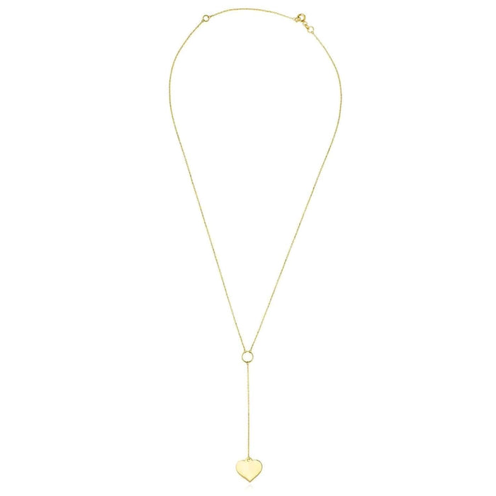 10K Gold Heart Lariat Necklace (Solid Links) 16" - 18" Adjustable - WJD Exclusives