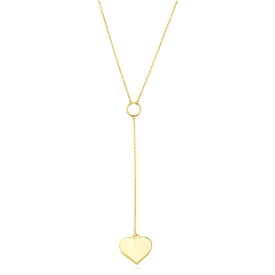 10K Gold Heart Lariat Necklace (Solid Links) 16" - 18" Adjustable - WJD Exclusives