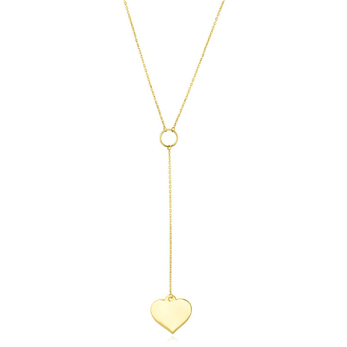 10K Gold Heart Lariat Necklace (Solid Links) 16" - 18" Adjustable - WJD Exclusives