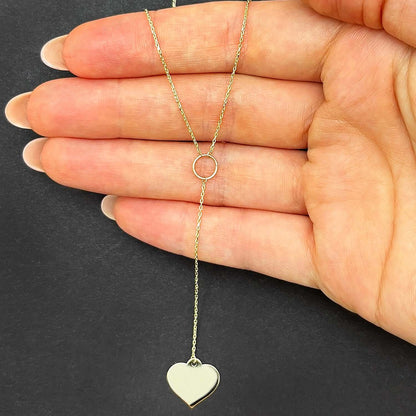 10K Gold Heart Lariat Adjustable 16"-18" Necklace