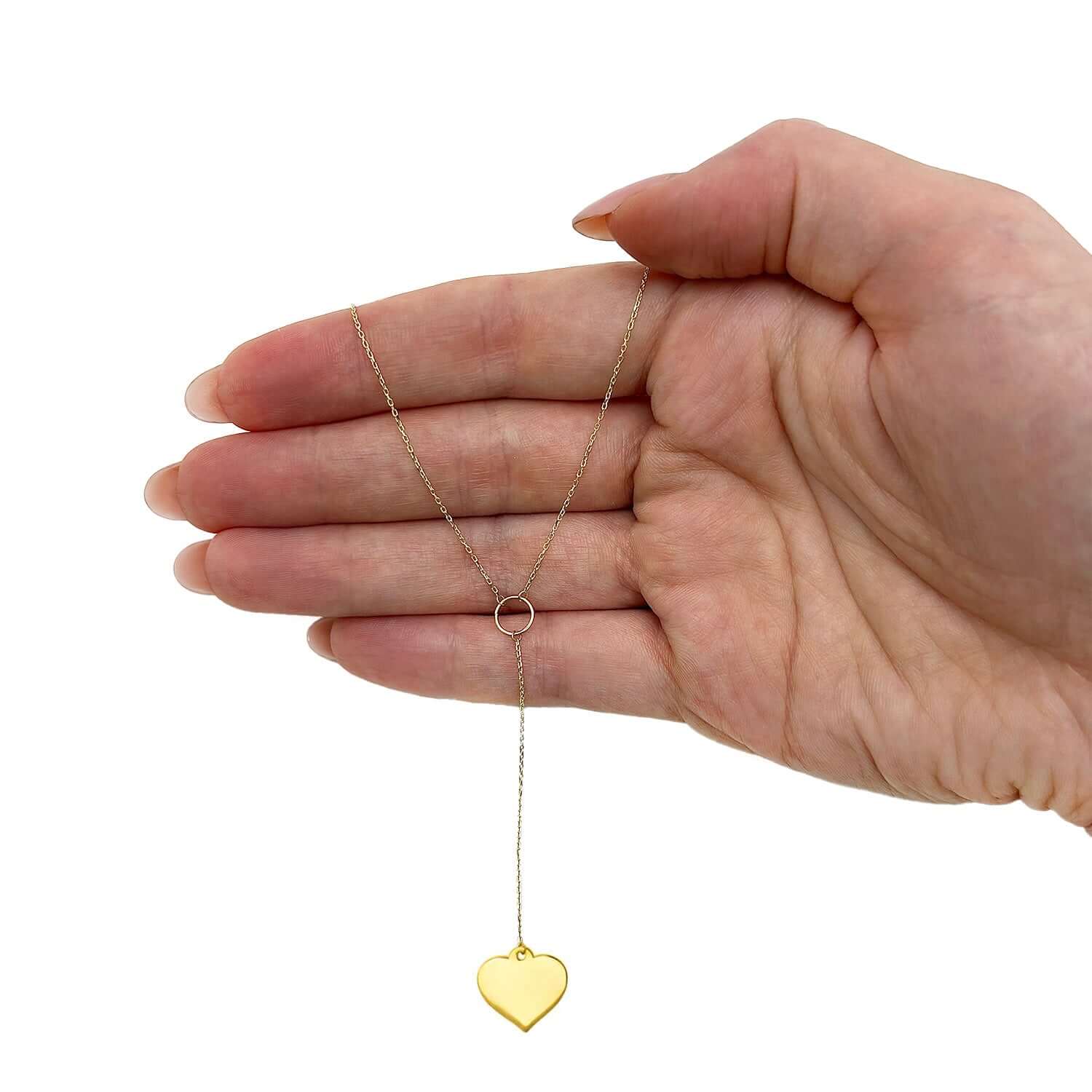 10K Gold Heart Lariat Necklace (Solid Links) 16