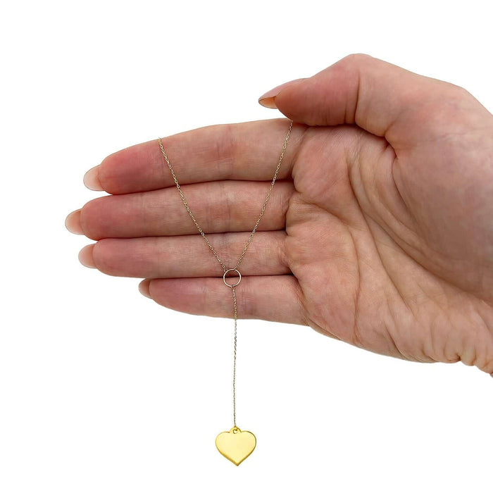 10K Gold Heart Lariat Necklace (Solid Links) 16" - 18" Adjustable - WJD Exclusives