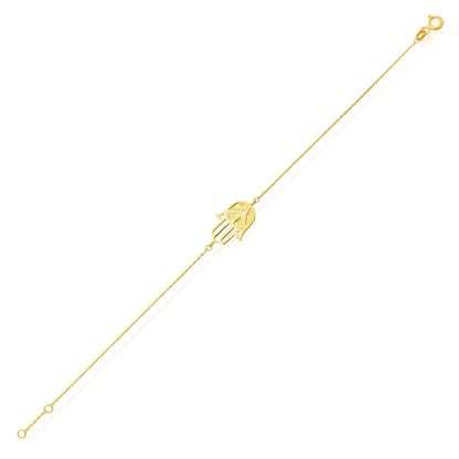 14K Real Gold Diamond-Cut Hamsa Hand Bracelet 6.75"-7" Adjustable