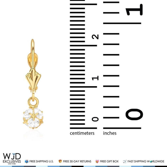 14K Yellow Gold 1.2Ct Round CZ Dangle Leverback Earrings