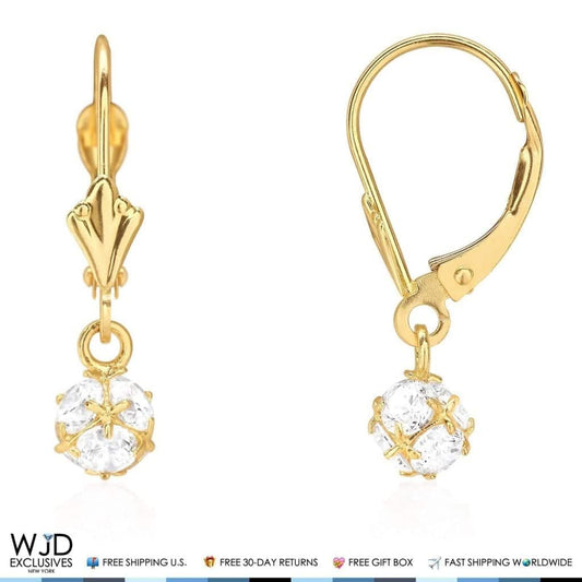 14K Yellow Gold 1.2Ct Simulated Round Diamond Dangle Leverback Earrings