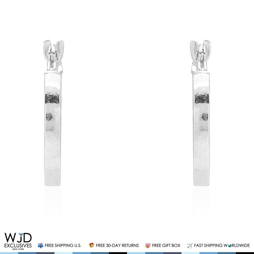 12mm Diameter Diamond Cut Snap Closure Hoop Earrings 14K Solid White Gold