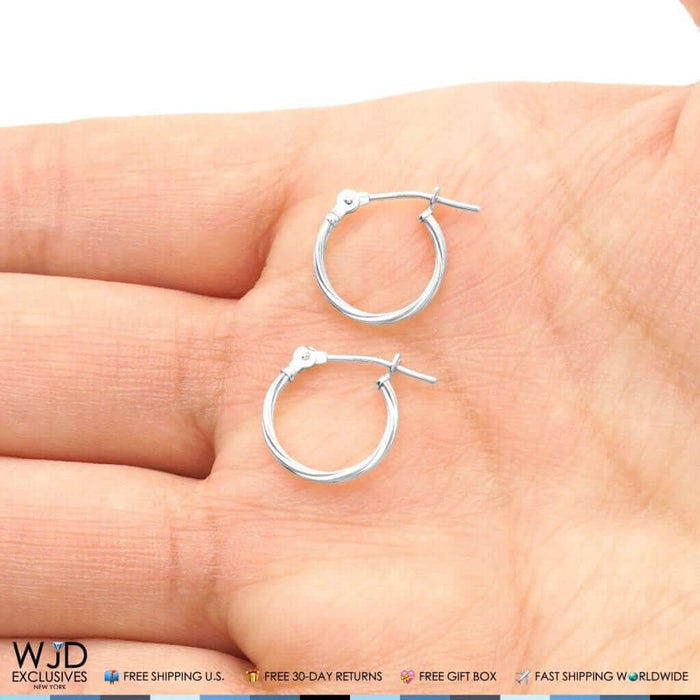 12mm Diameter Snap Closure Twisted Rope Style Hoop Earrings 14K White Gold