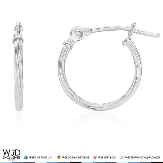 12mm Diameter Snap Closure Twisted Rope Style Hoop Earrings 14K Solid White Gold