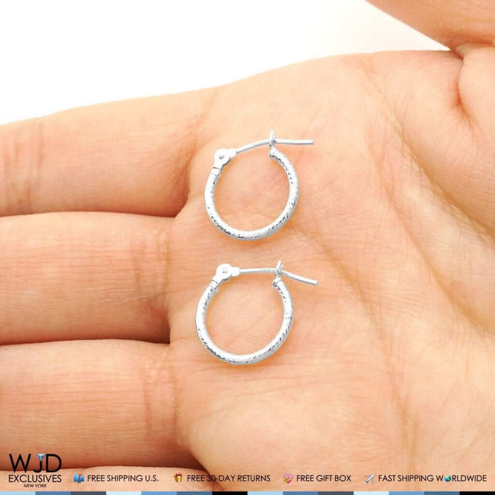 12mm Diameter Snap Closure Twisted Rope Style Hoop Earrings 14K White Gold