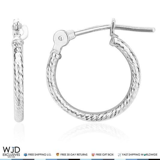 12mm Diameter Snap Closure Twisted Rope Style Hoop Earrings 14K Solid White Gold