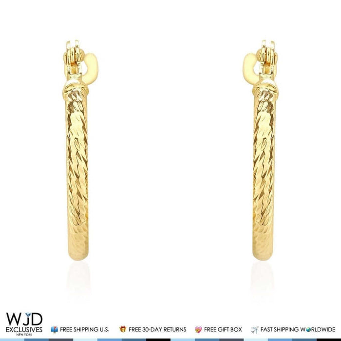 14K Yellow Gold 1.5mm Snap Closure Twisted Rope Hoop Earrings 0.5"